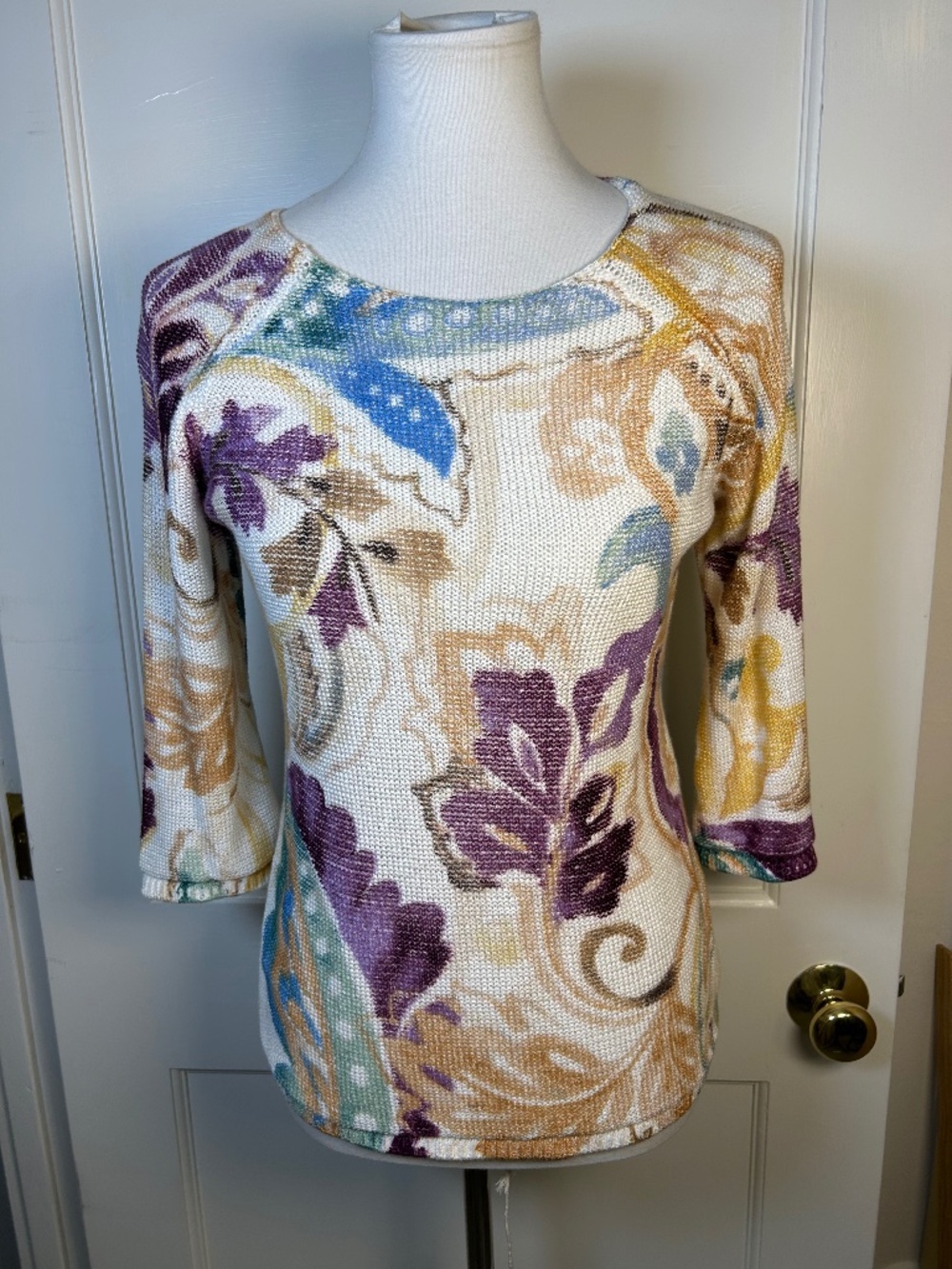 Chico’s Abstract Chic Paisley Tape Pullover Sweater Size 0/Small Petite $99